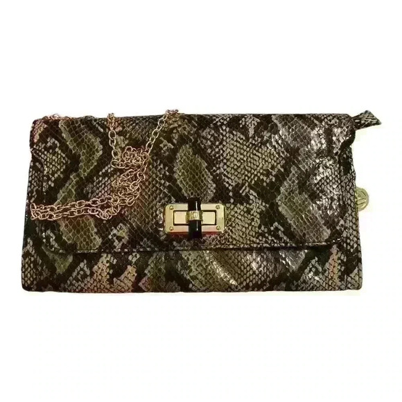 Big Buddha Snake Print Clutch Multicolor Gold Chain Strap Party Bag - Picture 1 of 6
